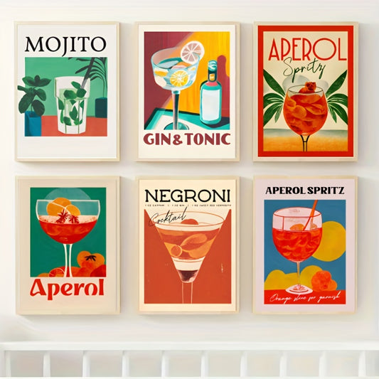6pcs/set Cartoon Canvas Print Posters, Juice Mojito Canvas Wall Art Paintings, Artwork Wall Painting For Living Room Bedroom Bathroom Office Hallway Kitchen Wall Decors, No Frames, 29.97*39.88cm